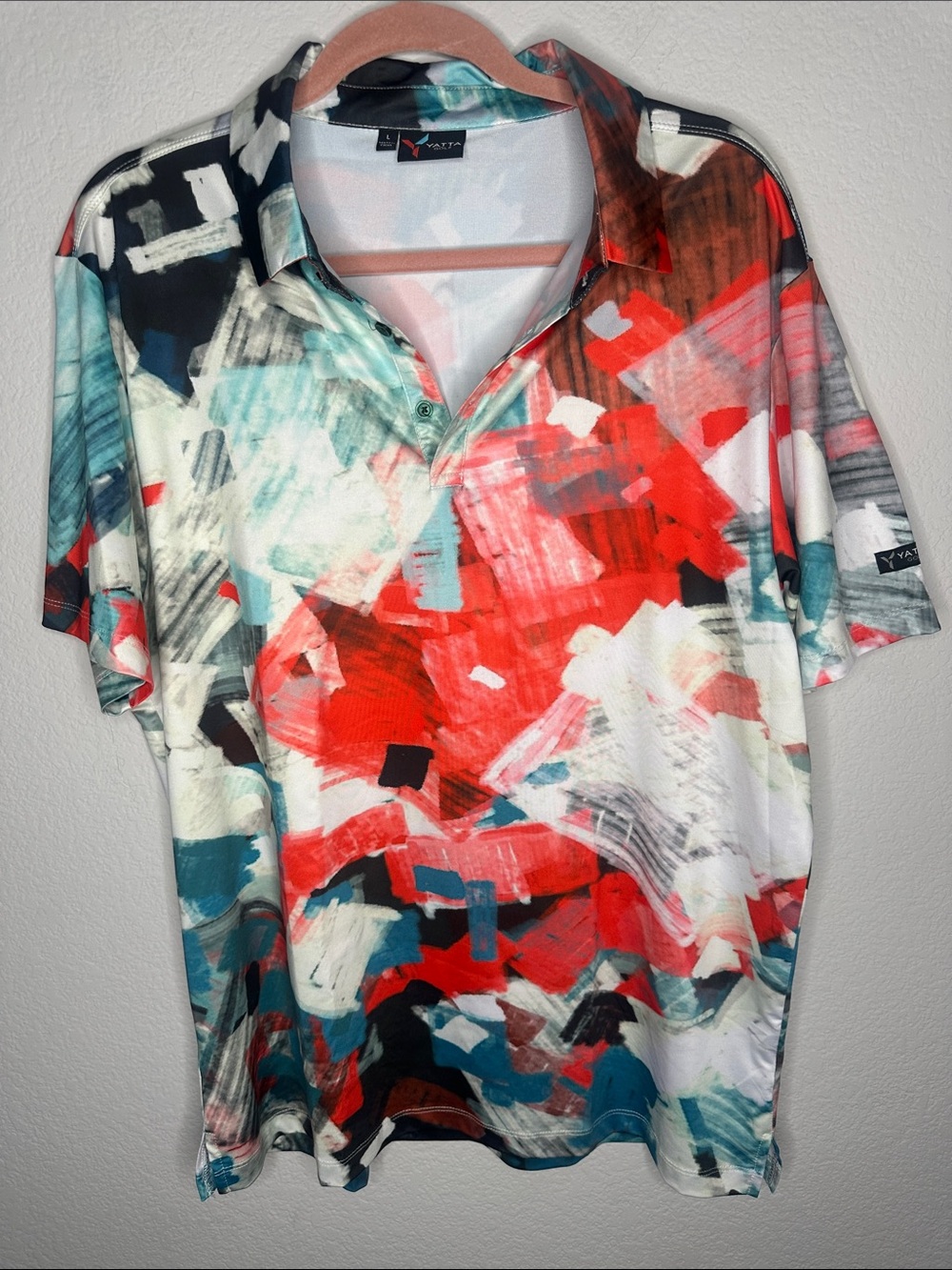 🔥 3 FOR $25 SALE 🔥 Men's Yatta Abstract Print Polo - Red Multi